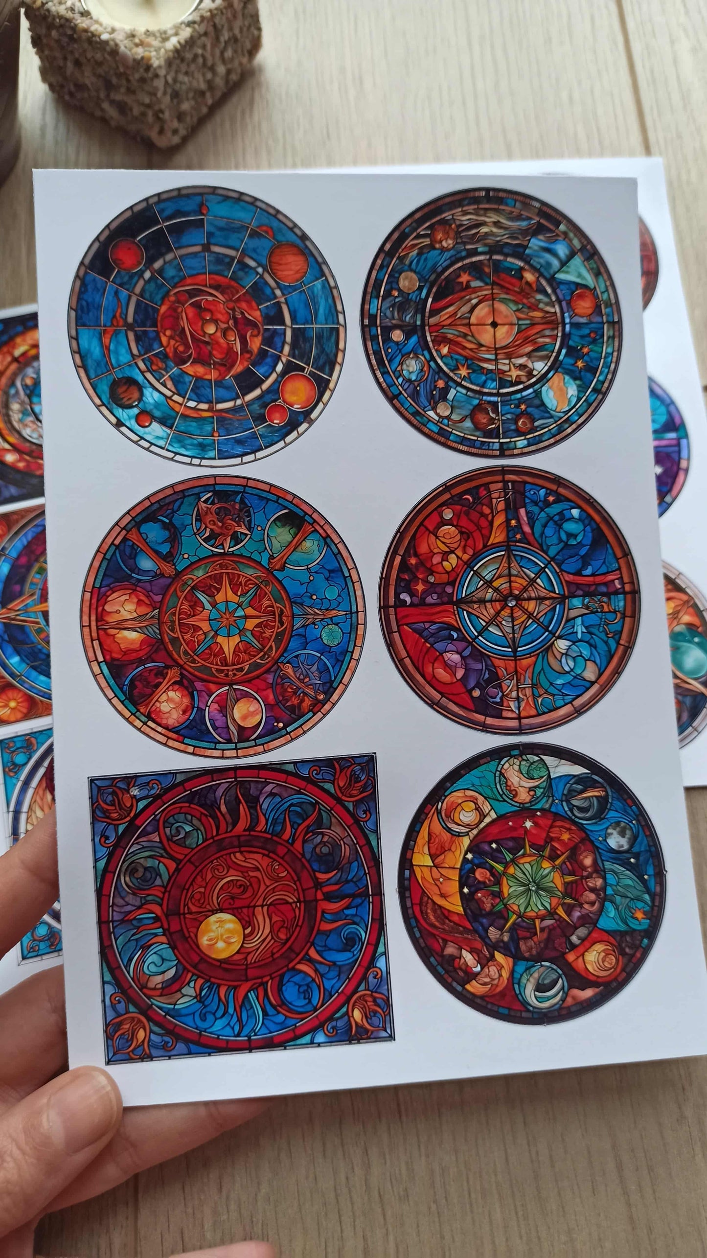 20 Adet Vitray Sticker Seti Bullet Journal Laptop Termos Scrapbook Renkli Cam Yuvarlak Kare Sticker
