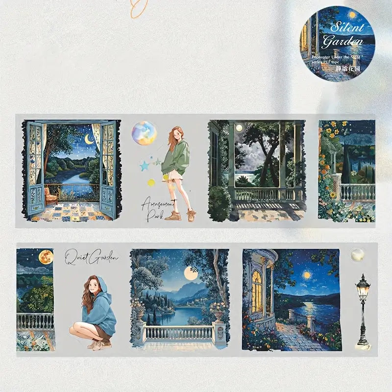 Şeffaf Gece Tema Kesimli Pet Bant Rulo 6cmx2m Scrapbook Bullet Journal Ajanda Washi Tape
