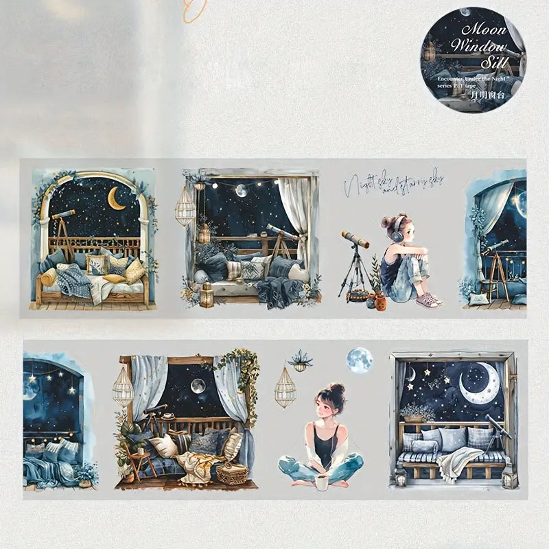Şeffaf Gece Tema Kesimli Pet Bant Rulo 6cmx2m Scrapbook Bullet Journal Ajanda Washi Tape