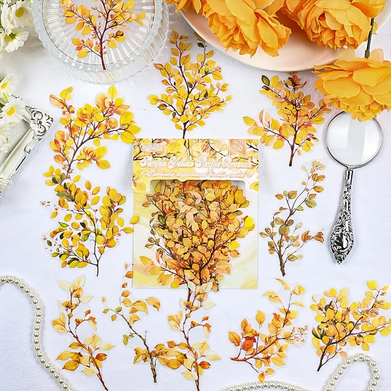 20 Adet Şeffaf Renkli Yapraklı Dal Sticker Seti Bullet Journal Scrapbook Şeffaf Sticker Laptop Ajanda Planlayıcı