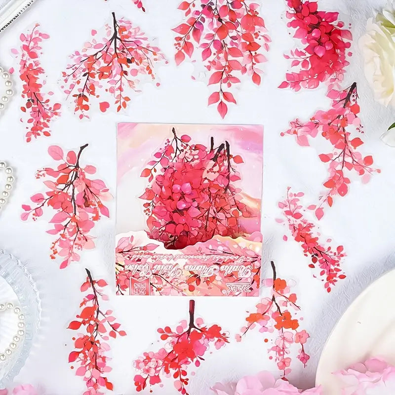 20 Adet Şeffaf Renkli Yapraklı Dal Sticker Seti Bullet Journal Scrapbook Şeffaf Sticker Laptop Ajanda Planlayıcı