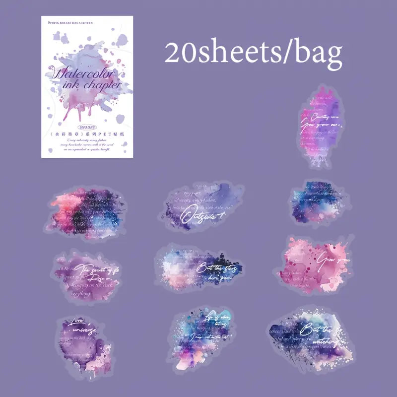 20 Adet Şeffaf Mürekkep Lekesi Sticker Seti Bullet Journal Scrapbook Şeffaf Sticker Laptop Ajanda Planlayıcı
