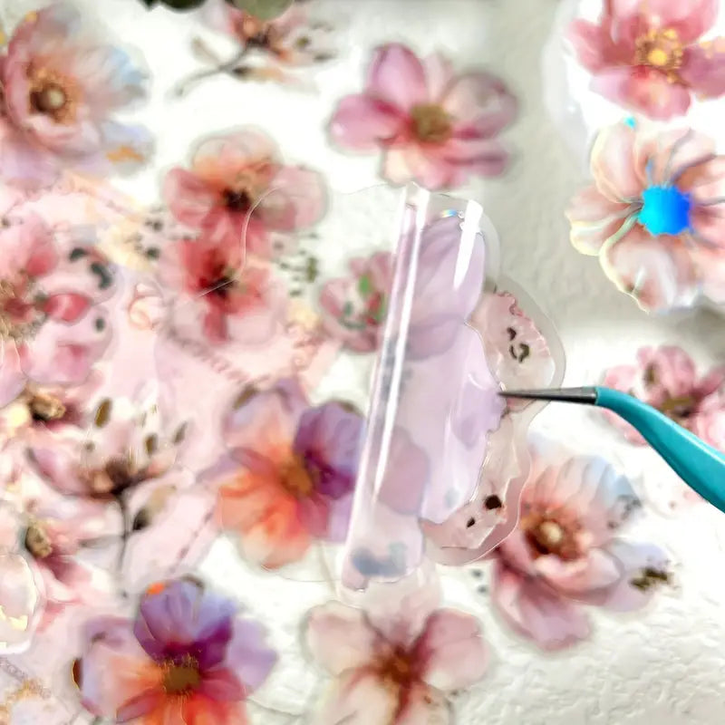 20 Adet Yaldızlı Şeffaf Çiçek Sticker Seti Bullet Journal Scrapbook Şeffaf Sticker Laptop Ajanda Planlayıcı