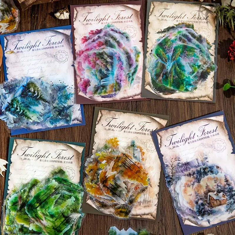 30 Adet Şeffaf Manzara Sticker Seti Bullet Journal Scrapbook Şeffaf Orman Sticker Laptop Ajanda Planlayıcı