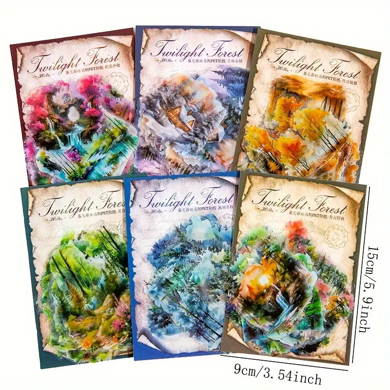 30 Adet Şeffaf Manzara Sticker Seti Bullet Journal Scrapbook Şeffaf Orman Sticker Laptop Ajanda Planlayıcı