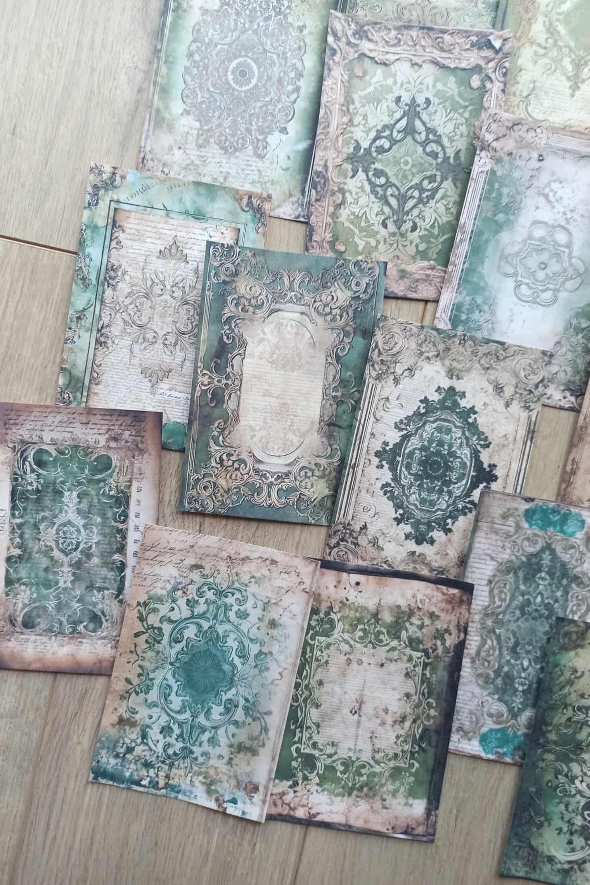 20 Adet Eskitme Vintage Yeşil Temalı Scrapbook Kağıt Seti Bullet Journal Dekupaj Kağıdı