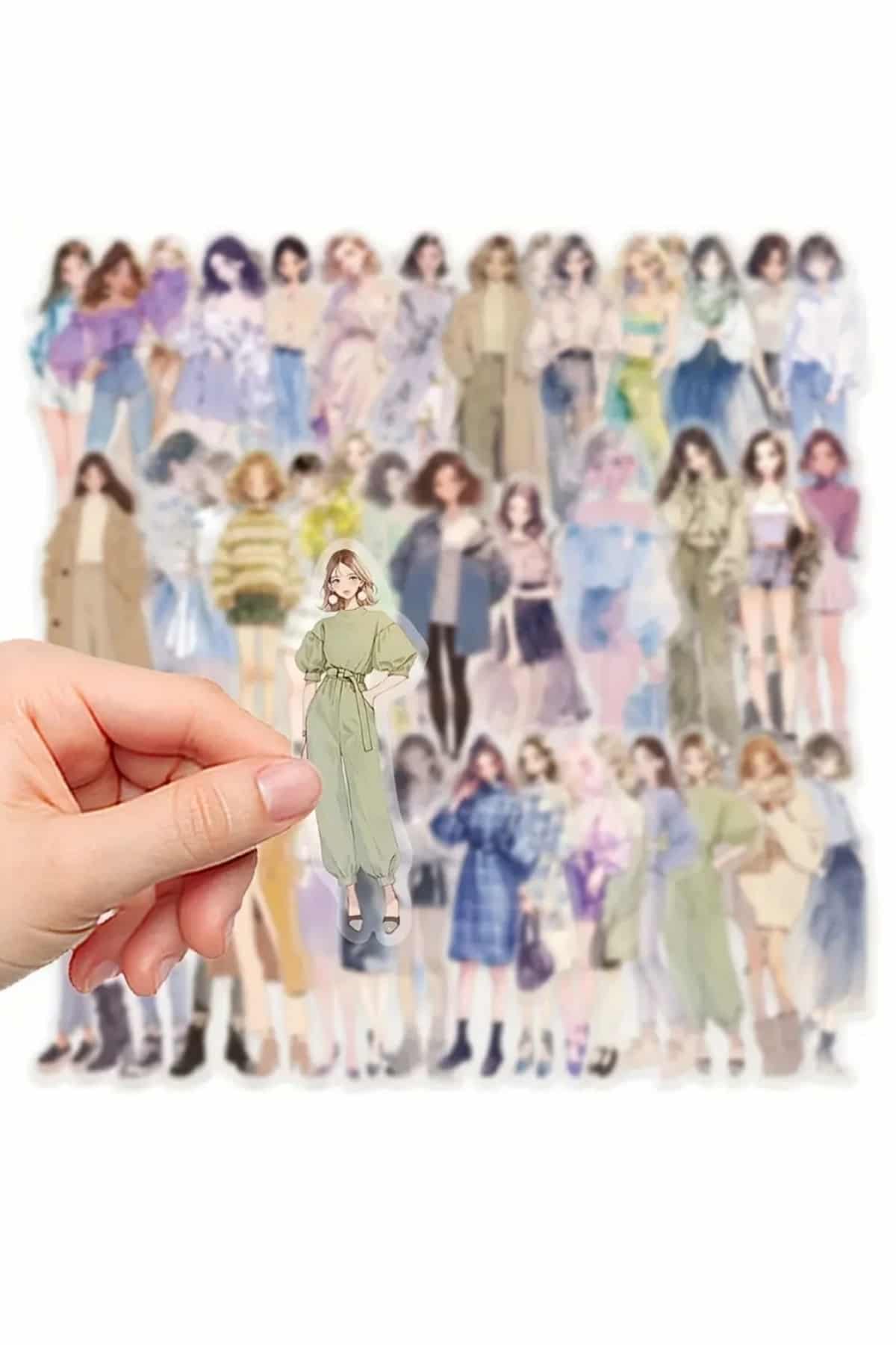 50 Adet Şeffaf Kız Sticker Seti Bullet Journal Scrapbook Şeffaf Sticker Laptop Ajanda Planlayıcı