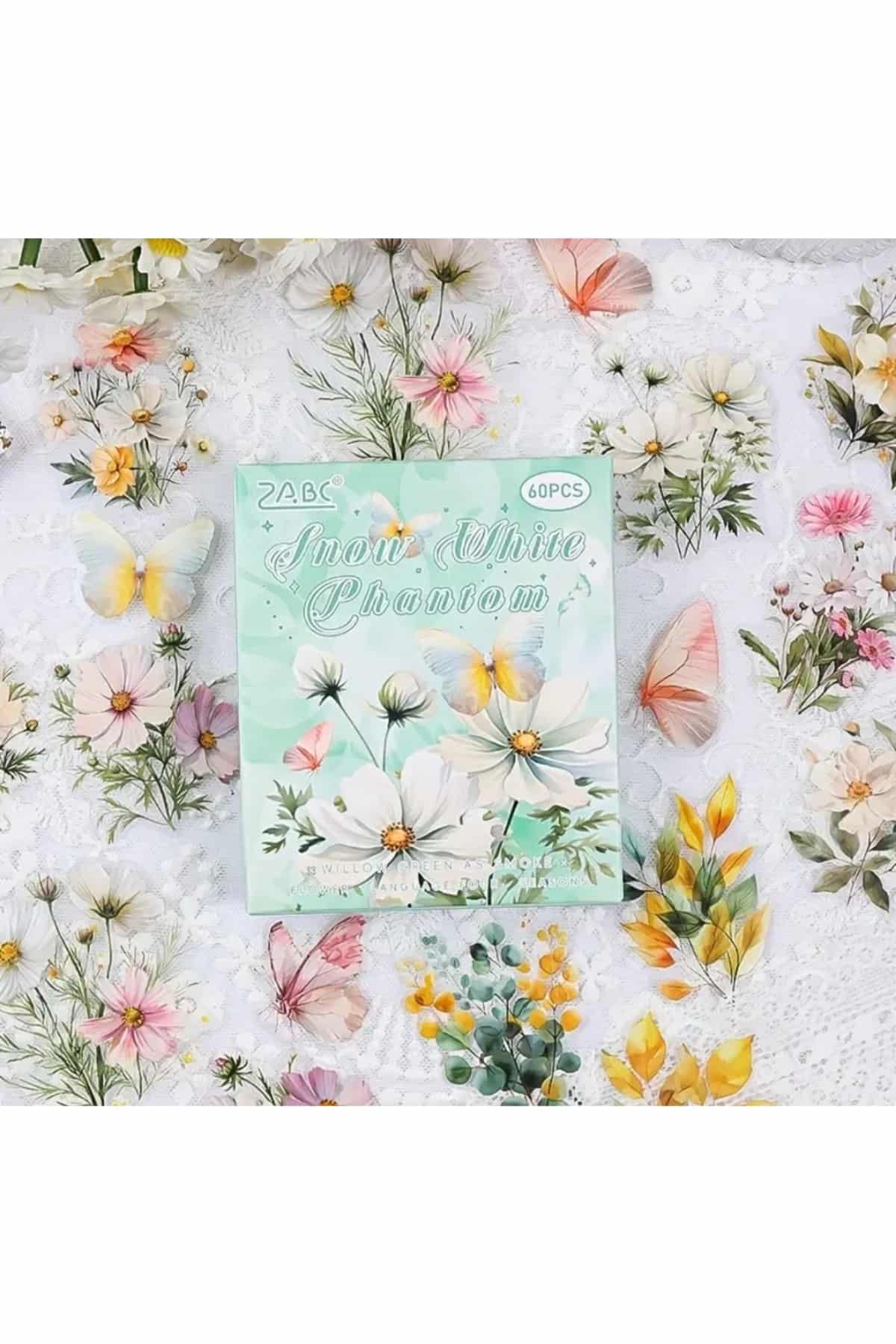 60 Adet Kutulu Şeffaf Çiçek Sticker Bullet Journal Scrapbook Şeffaf Laptop Ajanda Planlayıcı