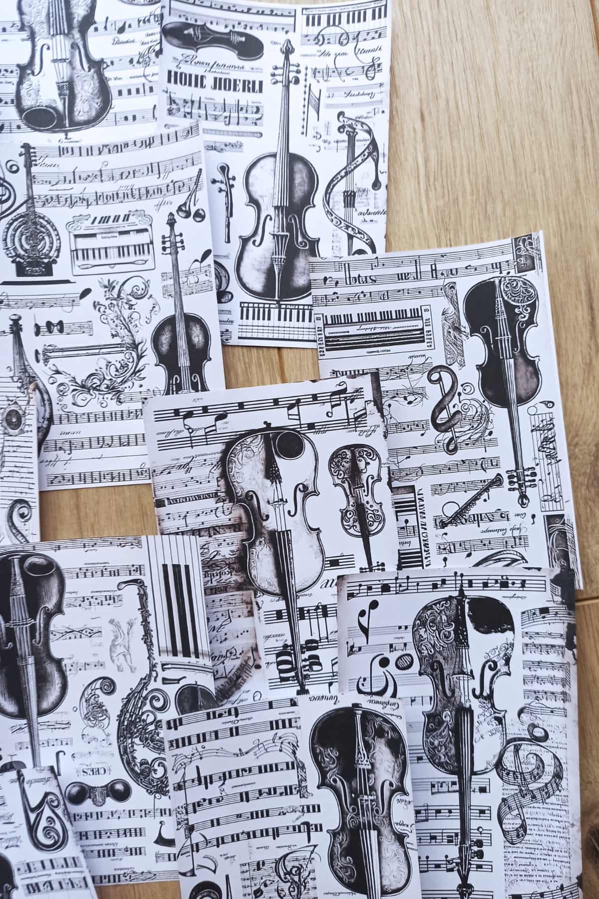12 Adet Müzik Keman Nota Temalı Scrapbook Kağıt Seti Bullet Journal Dekupaj Kağıdı