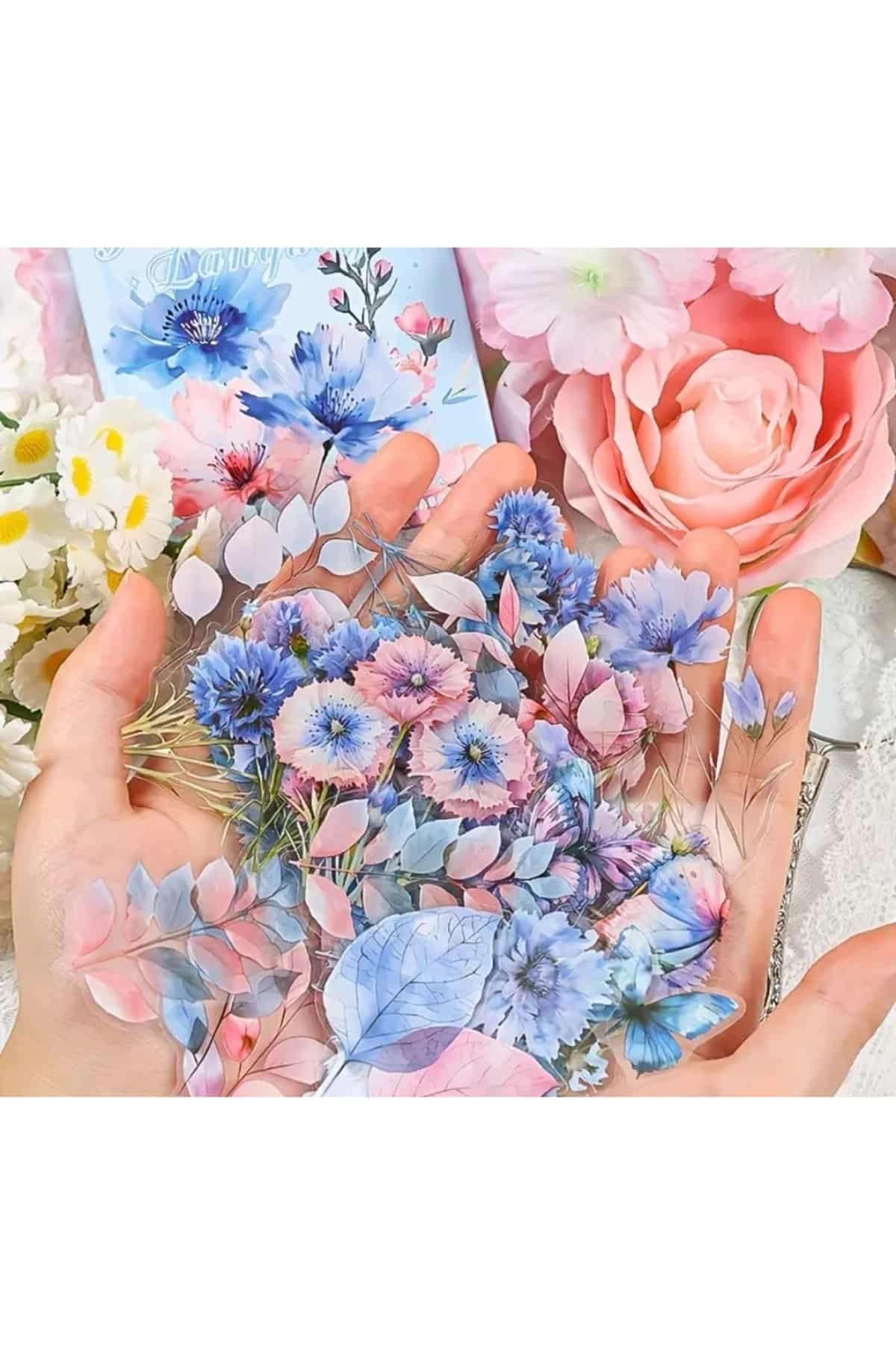 60 Adet Kutulu Şeffaf Çiçek Sticker Bullet Journal Scrapbook Şeffaf Laptop Ajanda Planlayıcı