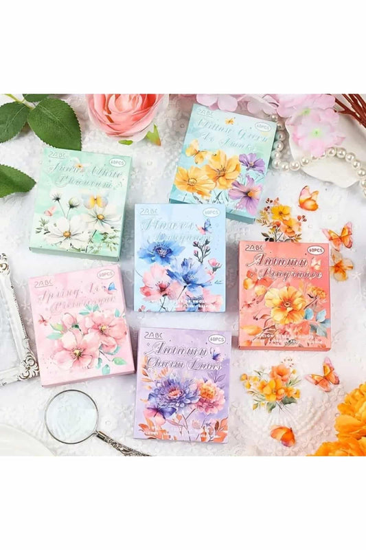60 Adet Kutulu Şeffaf Çiçek Sticker Bullet Journal Scrapbook Şeffaf Laptop Ajanda Planlayıcı