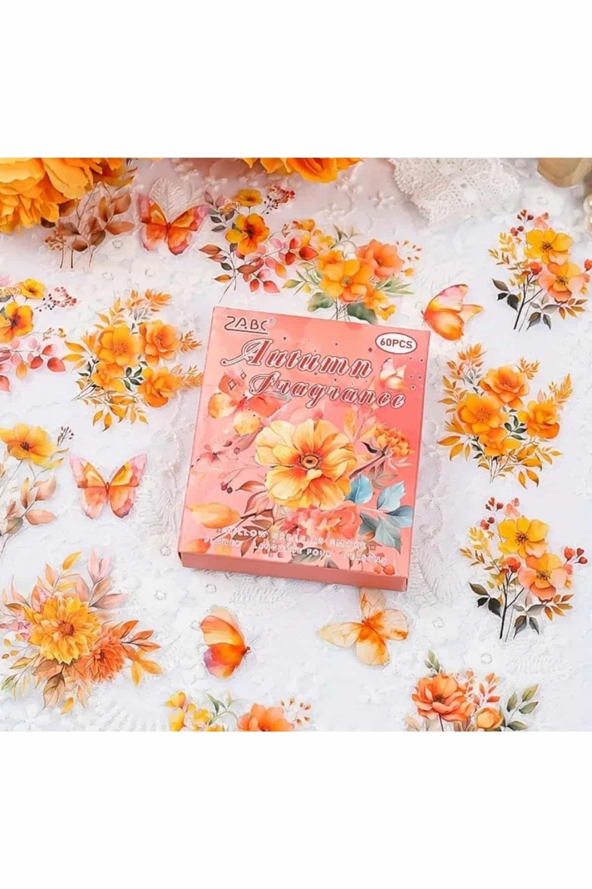 60 Adet Şeffaf Turuncu Çiçek Sticker Bullet Journal Scrapbook Şeffaf Laptop Ajanda Planlayıcı
