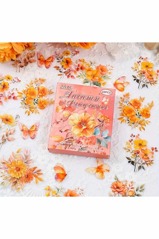 60 Adet Şeffaf Turuncu Çiçek Sticker Bullet Journal Scrapbook Şeffaf Laptop Ajanda Planlayıcı