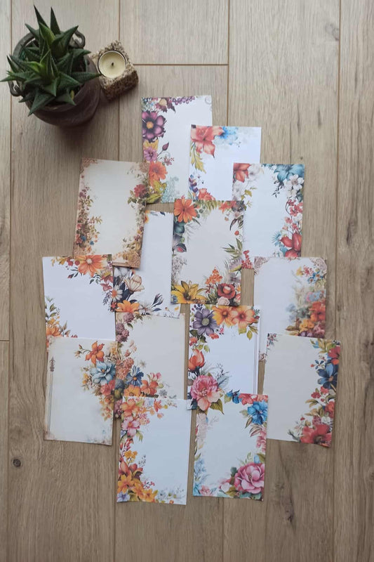 15 Adet Eskitme Vintage Çiçek Temalı Scrapbook Kağıt Seti Bullet Journal Dekupaj Kağıdı