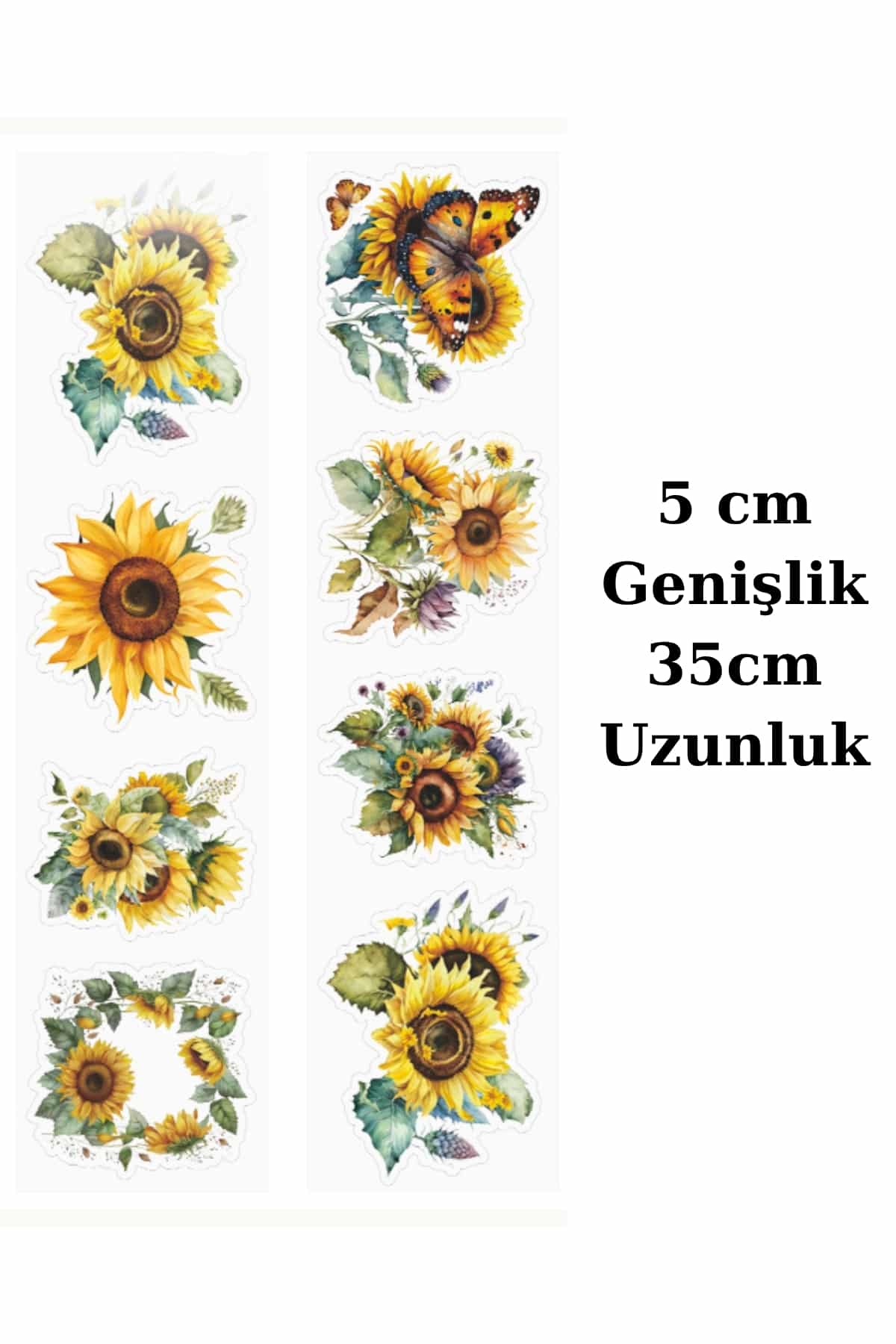 Şeffaf Çiçek Sticker Kesimli Bant Pet Tape Döngü 5x35cm Scrapbook Bullet Journal Ajanda Gül