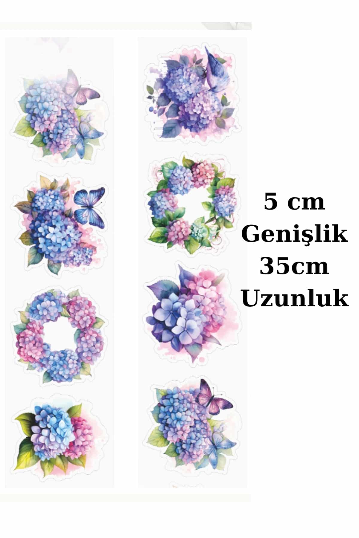 Şeffaf Çiçek Sticker Kesimli Bant Pet Tape Döngü 5x35cm Scrapbook Bullet Journal Ajanda Gül