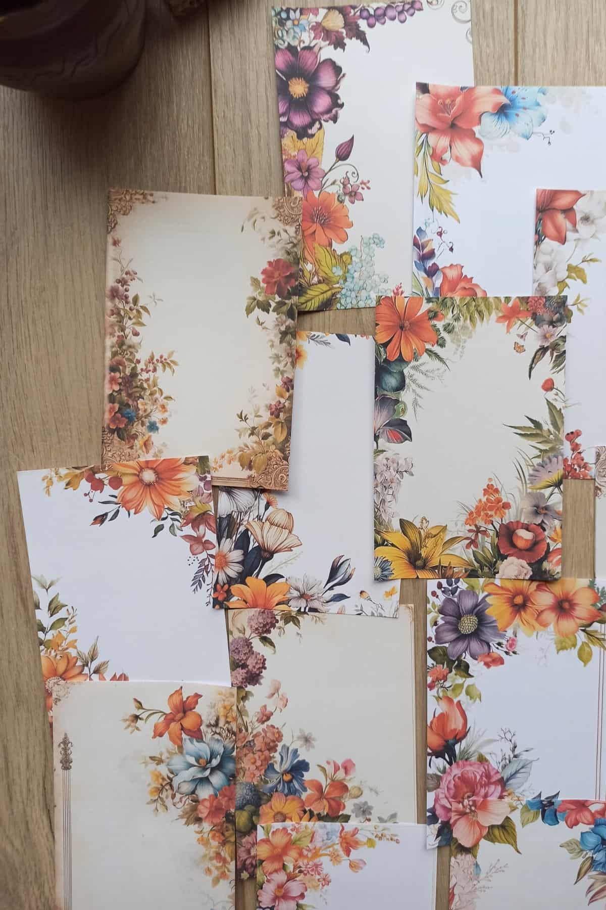 15 Adet Eskitme Vintage Çiçek Temalı Scrapbook Kağıt Seti Bullet Journal Dekupaj Kağıdı