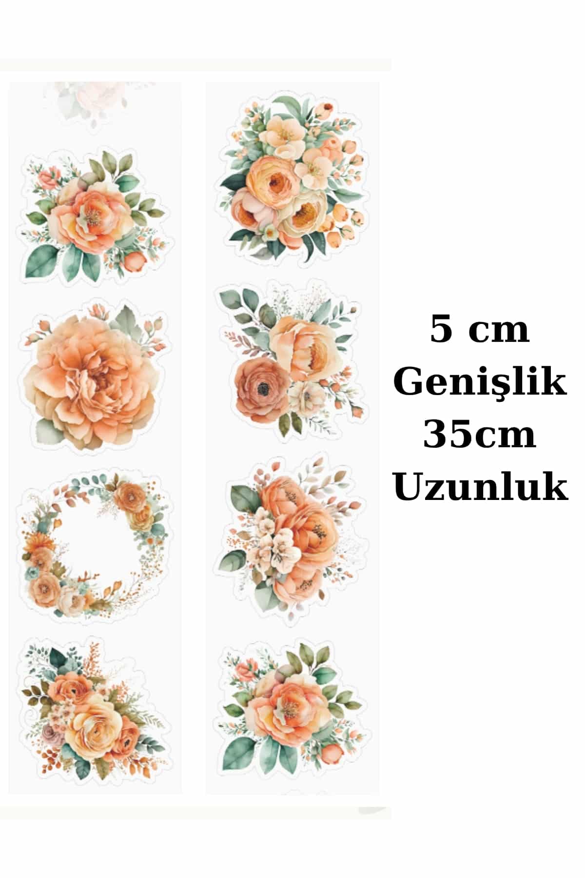 Şeffaf Çiçek Sticker Kesimli Bant Pet Tape Döngü 5x35cm Scrapbook Bullet Journal Ajanda Gül