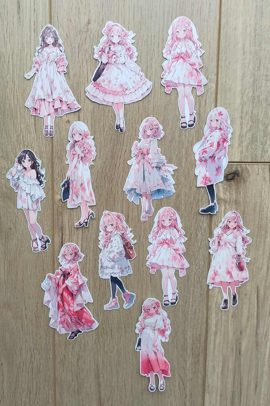12 Adet Anime Girl Sevimli Kız Sticker Seti Bullet Journal Laptop Termos Scrapbook Kawaii