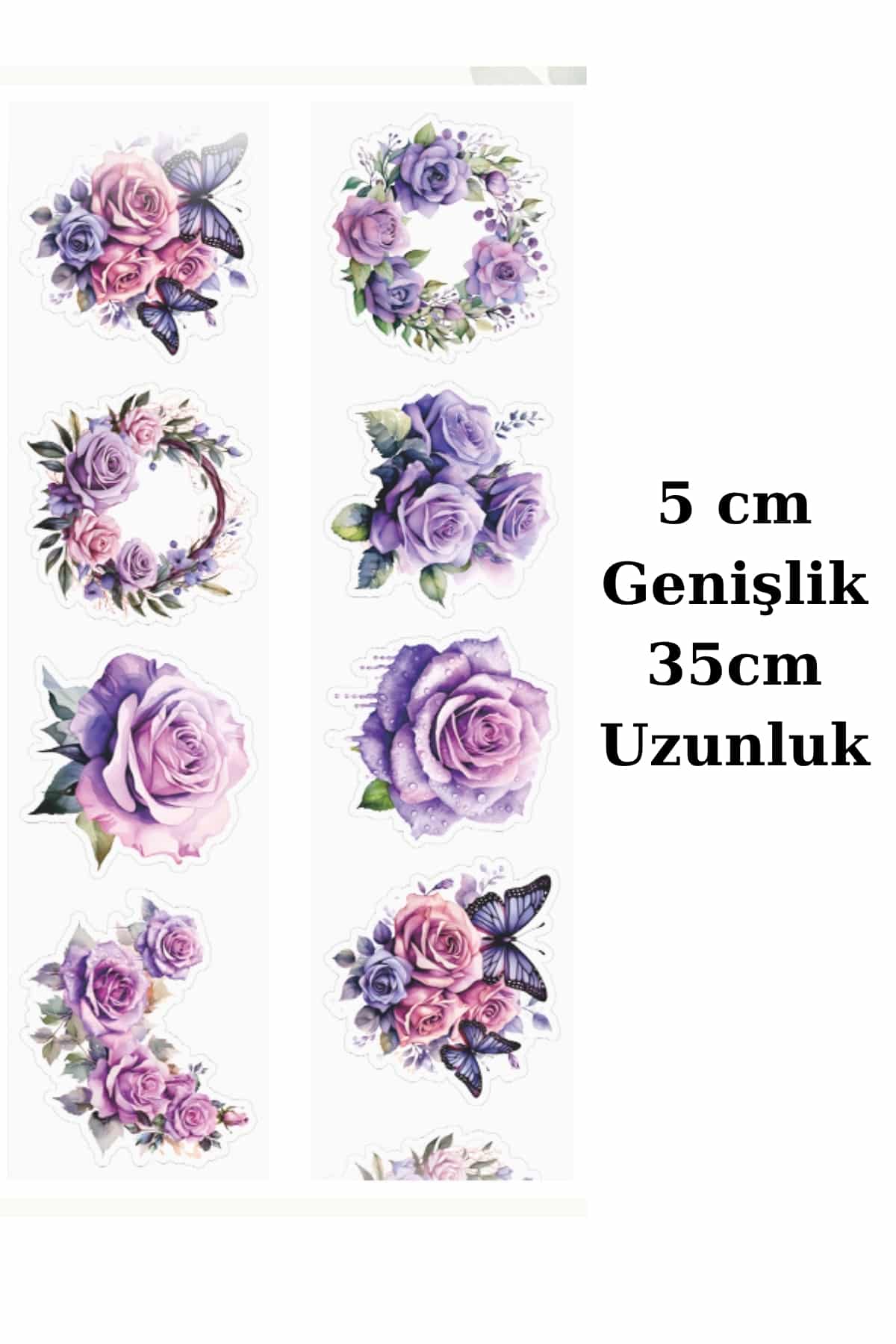 Şeffaf Çiçek Sticker Kesimli Bant Pet Tape Döngü 5x35cm Scrapbook Bullet Journal Ajanda Gül