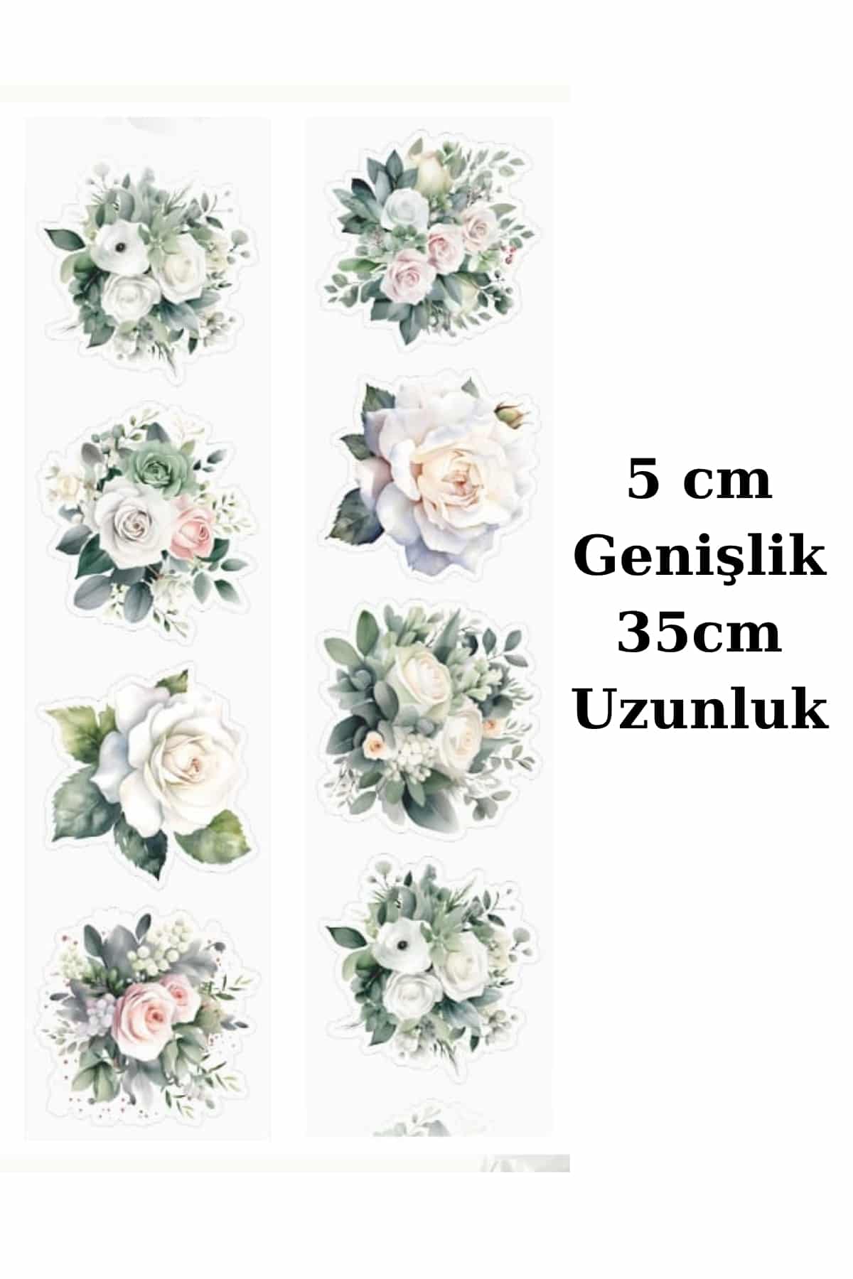 Şeffaf Çiçek Sticker Kesimli Bant Pet Tape Döngü 5x35cm Scrapbook Bullet Journal Ajanda Gül