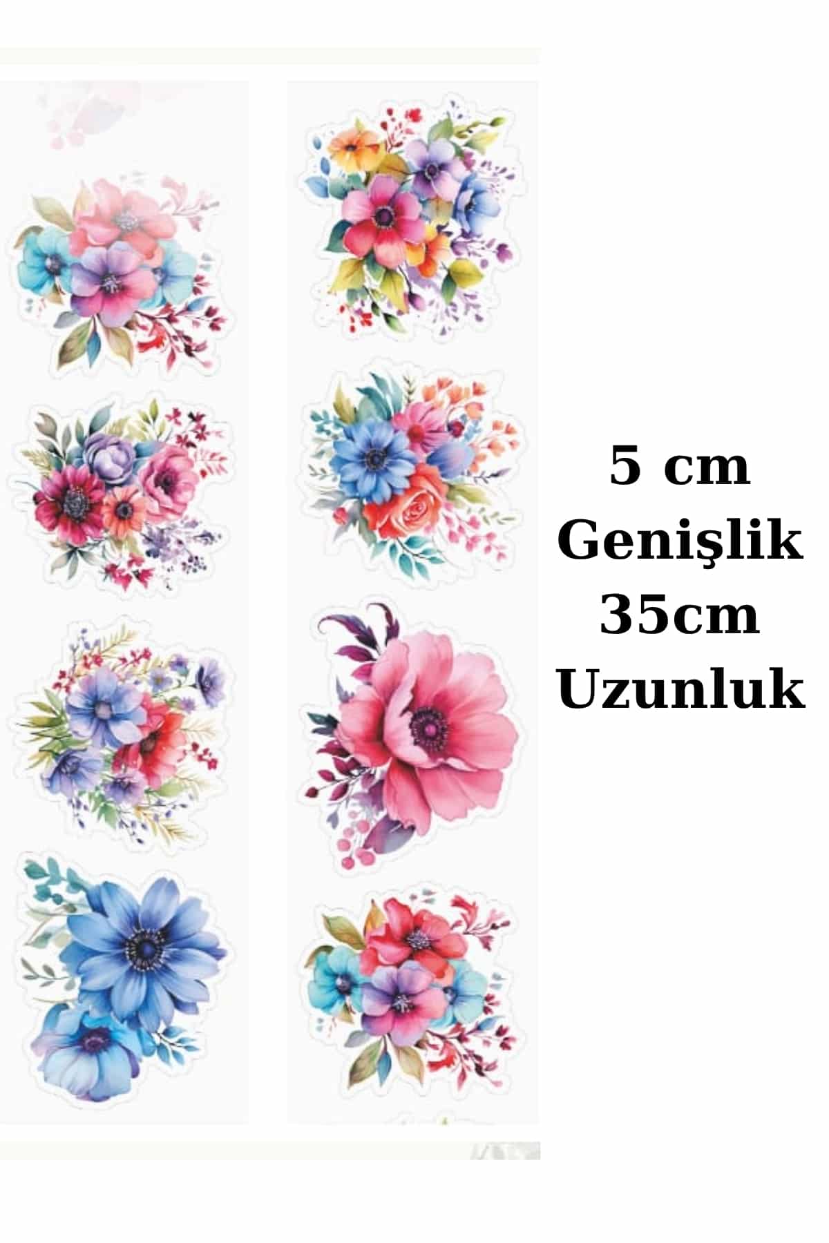 Şeffaf Çiçek Sticker Kesimli Bant Pet Tape Döngü 5x35cm Scrapbook Bullet Journal Ajanda Gül