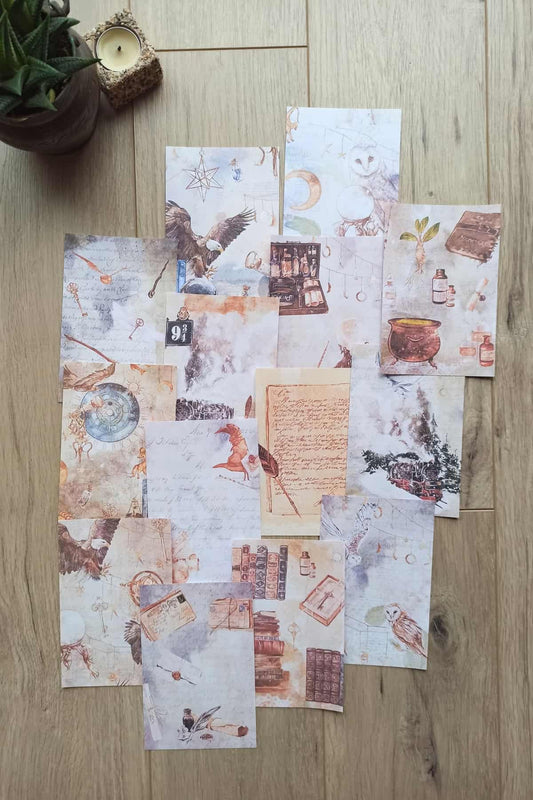 14 Adet Harry Potter Büyücü Temalı Scrapbook Kağıt Seti Bullet Journal Dekupaj Kağıdı