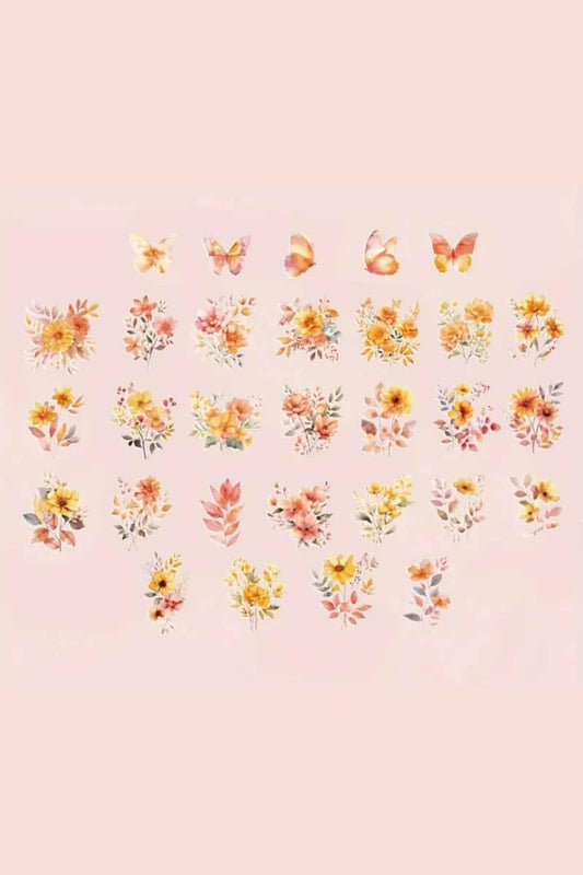 60 Adet Şeffaf Turuncu Çiçek Sticker Bullet Journal Scrapbook Şeffaf Laptop Ajanda Planlayıcı