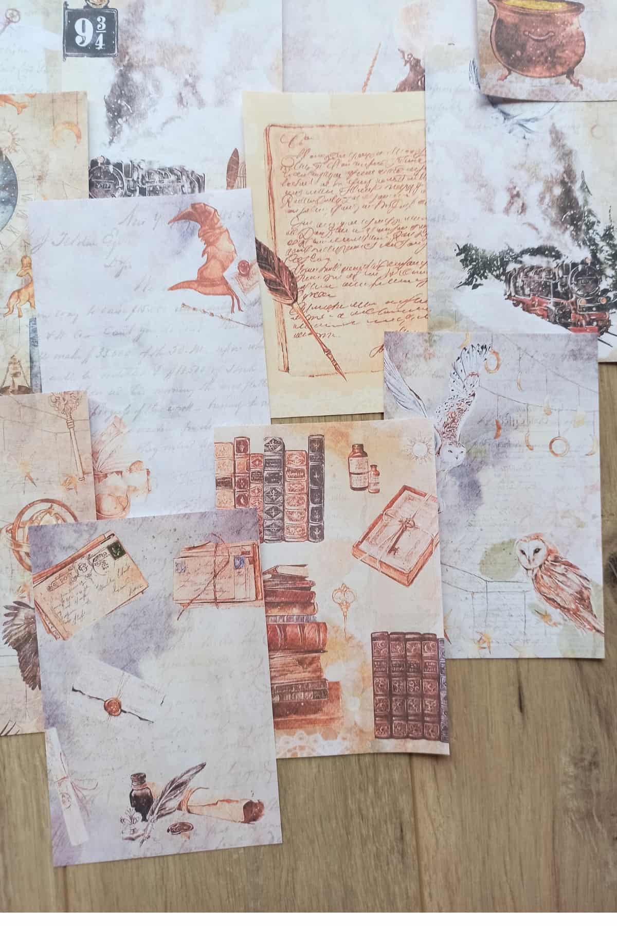14 Adet Harry Potter Büyücü Temalı Scrapbook Kağıt Seti Bullet Journal Dekupaj Kağıdı