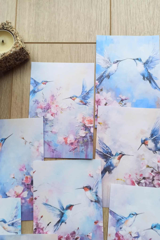 12 Adet Sakura Kuş Temalı Scrapbook Kağıt Seti Bullet Journal Dekupaj Kağıdı