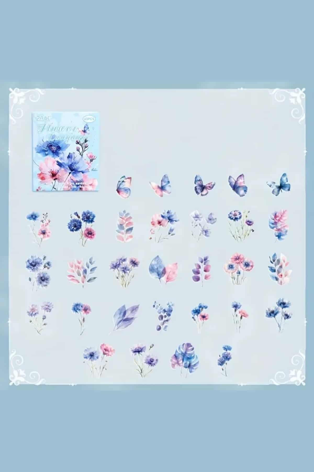 60 Adet Kutulu Şeffaf Çiçek Sticker Bullet Journal Scrapbook Şeffaf Laptop Ajanda Planlayıcı