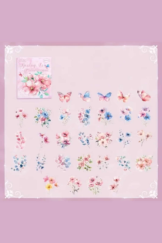 60 Adet Şeffaf Pembe Çiçek Sticker Bullet Journal Scrapbook Şeffaf Laptop Ajanda Planlayıcı