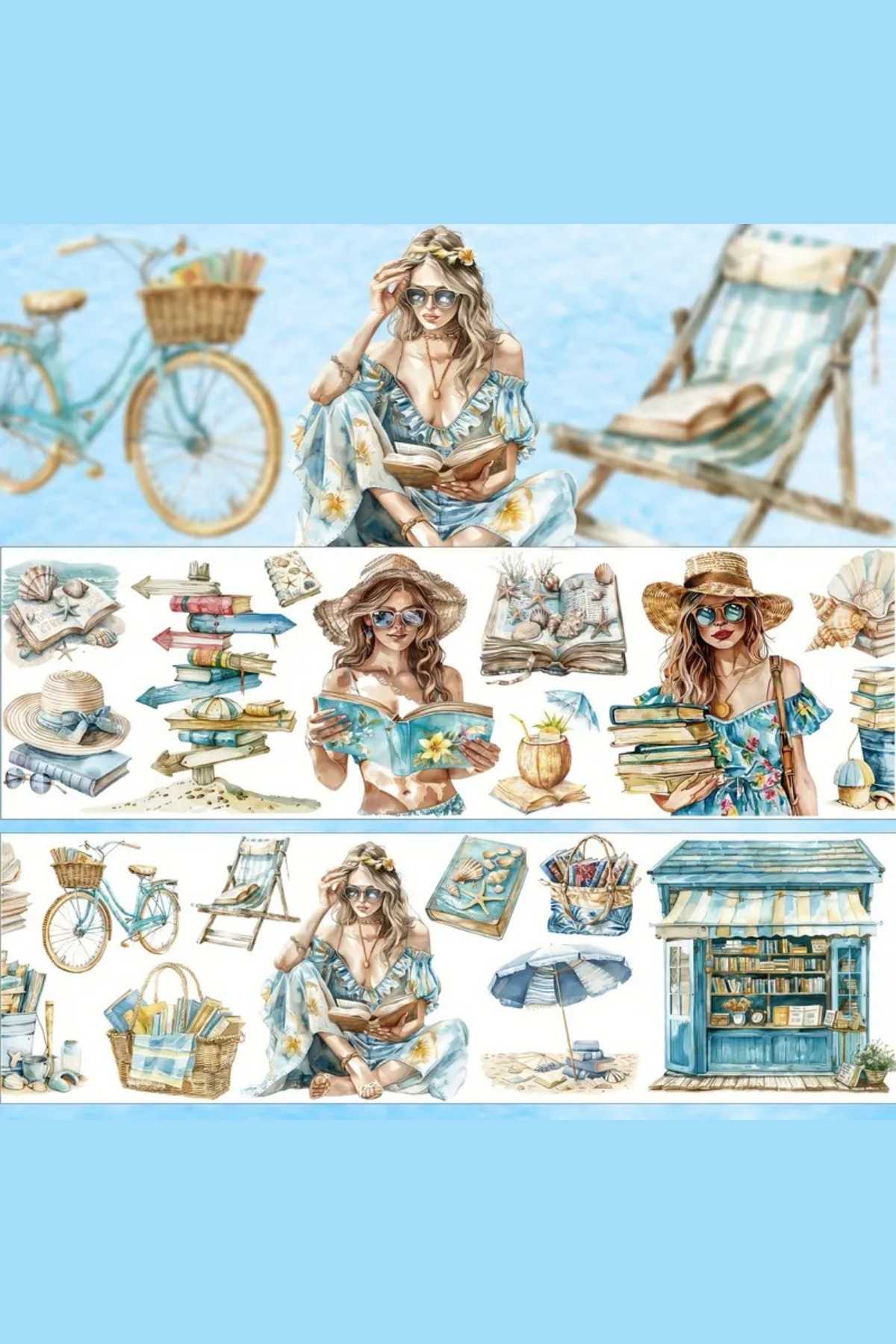 Şeffaf Kız Tema Pet Bant Rulo 6cmx2m Scrapbook Bullet Journal Ajanda Washi Tape