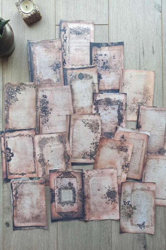 20 Adet Eskitme Vintage Temalı Scrapbook Kağıt Seti Bullet Journal Dekupaj Kağıdı