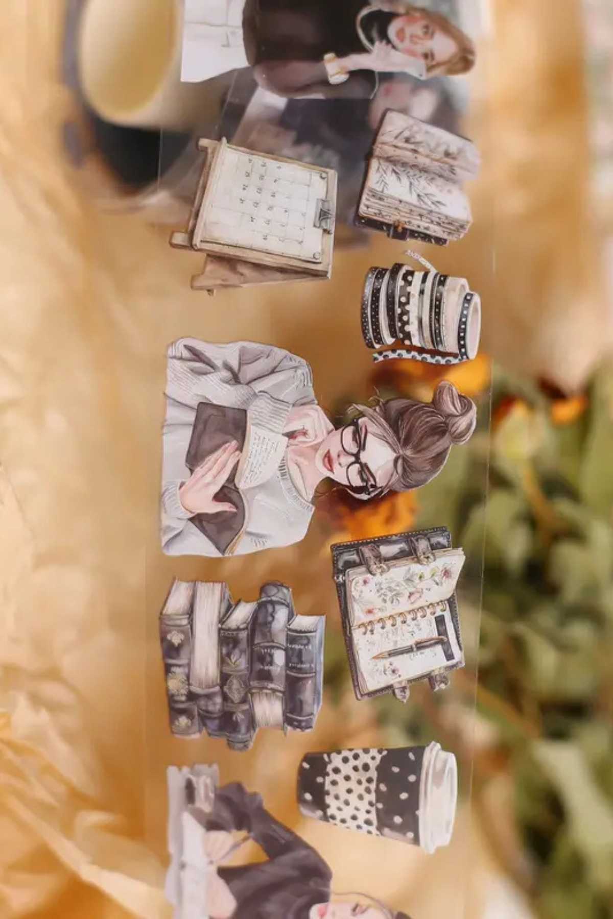 Şeffaf Kız Tema Pet Bant Rulo 6cmx2m Scrapbook Bullet Journal Ajanda Washi Tape