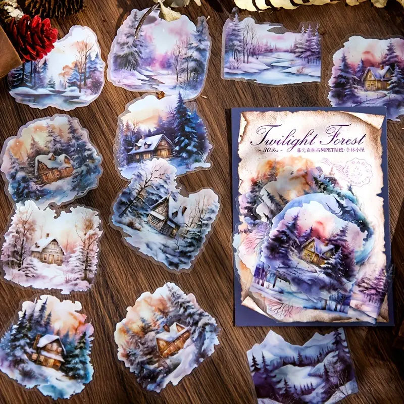 30 Adet Şeffaf Manzara Sticker Seti Bullet Journal Scrapbook Şeffaf Orman Sticker Laptop Ajanda Planlayıcı