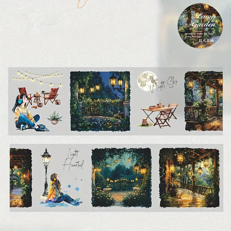 Şeffaf Gece Tema Kesimli Pet Bant Rulo 6cmx2m Scrapbook Bullet Journal Ajanda Washi Tape