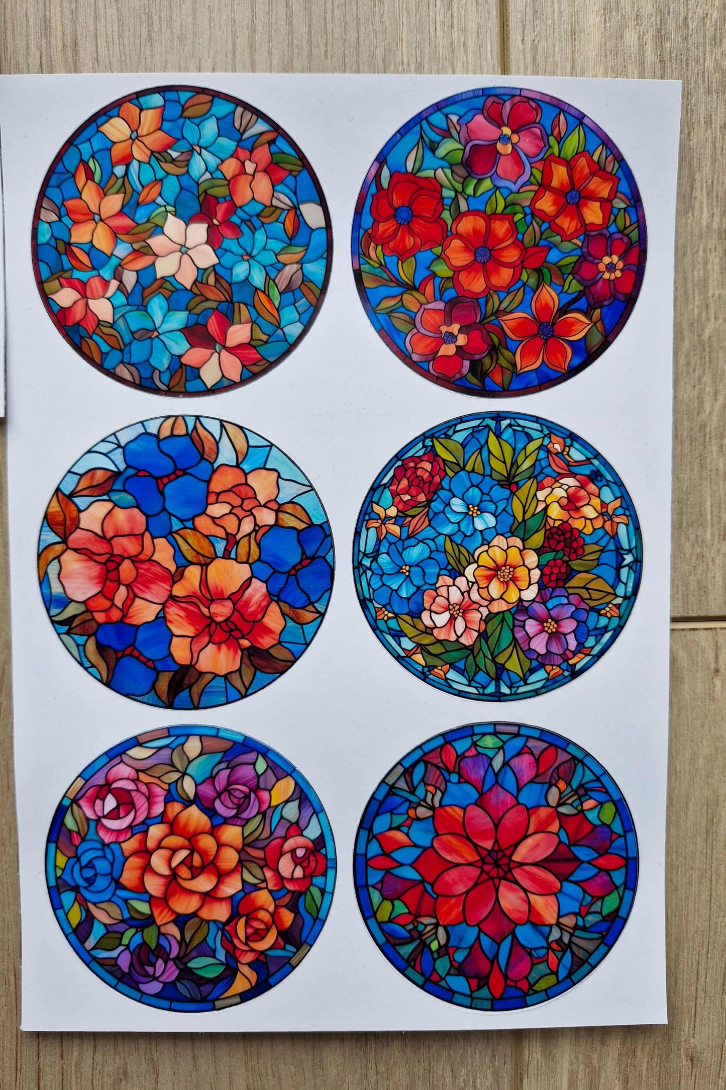 12 Adet Vitray Çiçek Sticker Seti Bullet Journal Laptop Termos Scrapbook Renkli Cam Yuvarlak Sticker