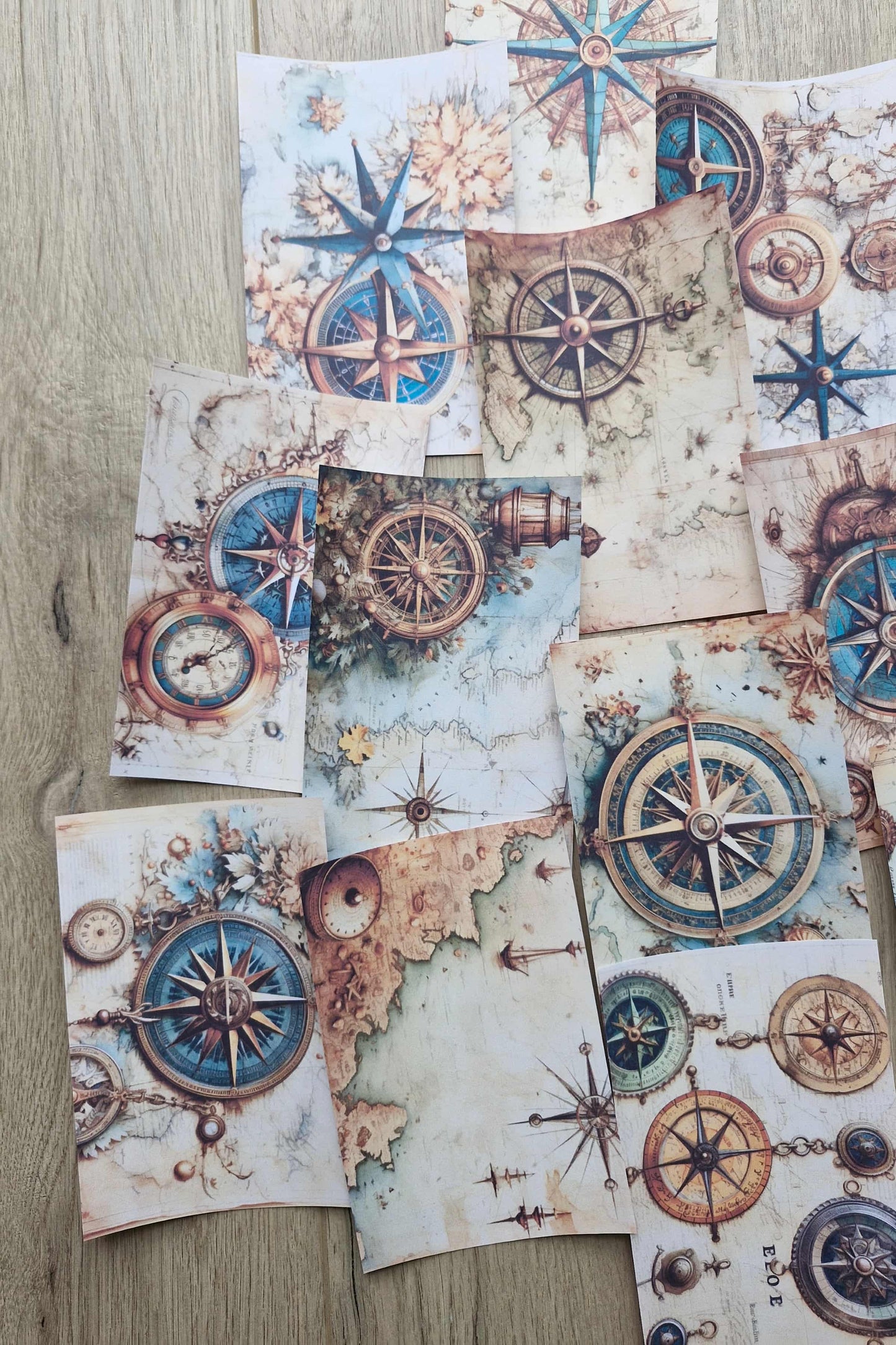 12 Adet Scrapbook Eskitme Pusula Harita Temalı Scrapbook Kağıt Seti Bullet Journal Dekupaj Kağıdı