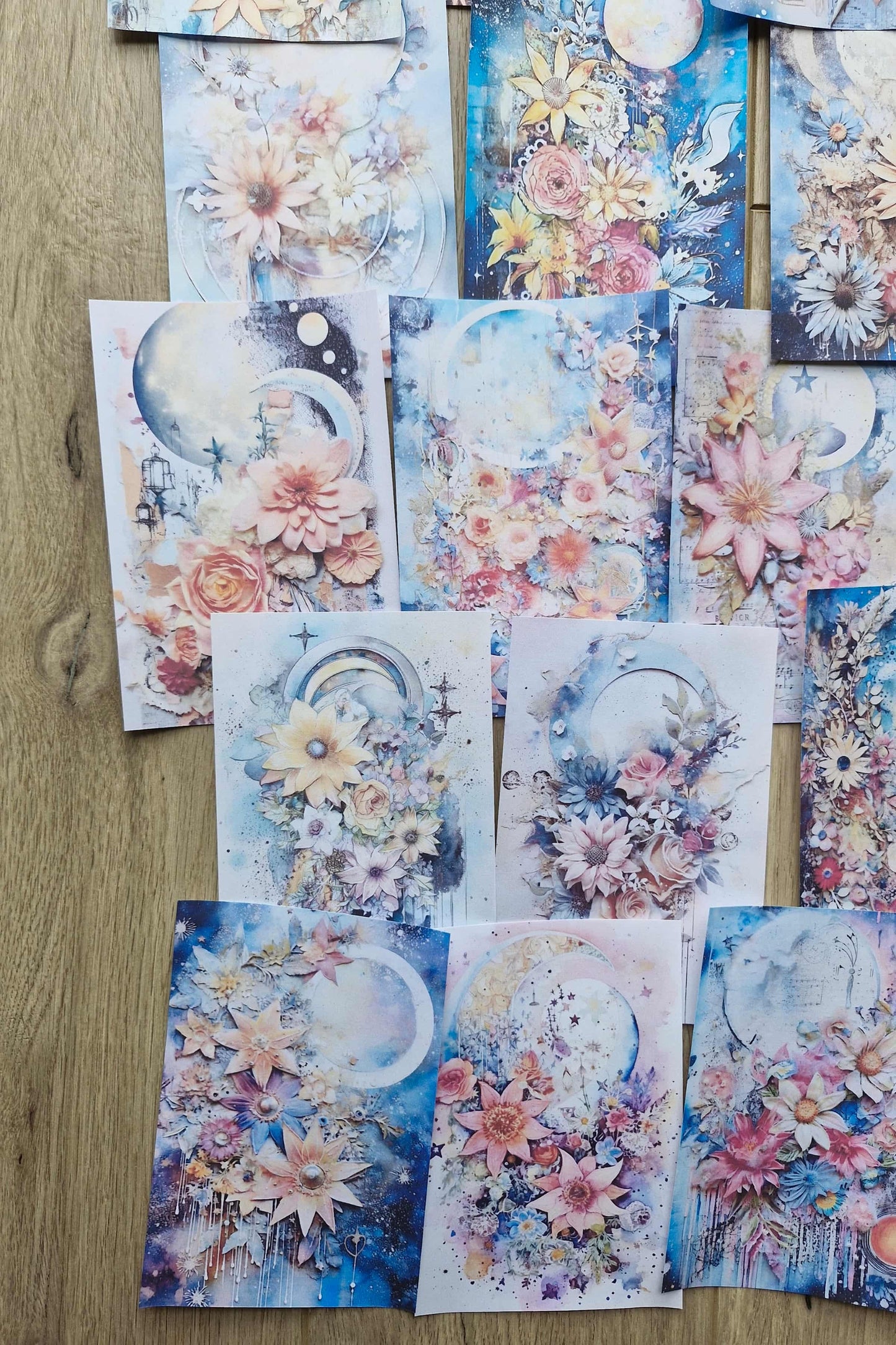 15 Adet Suluboya Celestial Ay Hilal Temalı Scrapbook Kağıt Seti Bullet Journal Dekupaj Kağıdı
