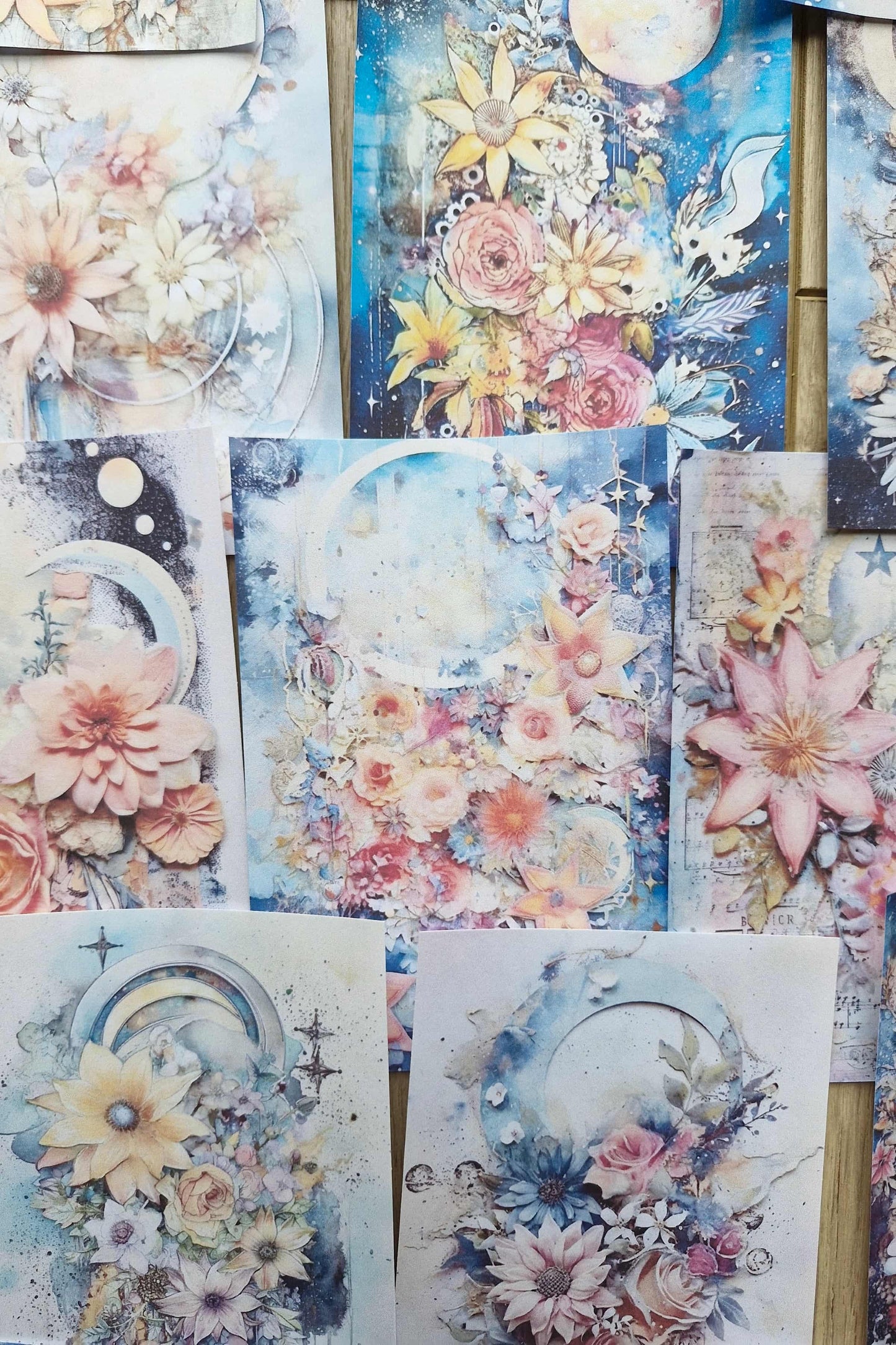 15 Adet Suluboya Celestial Ay Hilal Temalı Scrapbook Kağıt Seti Bullet Journal Dekupaj Kağıdı