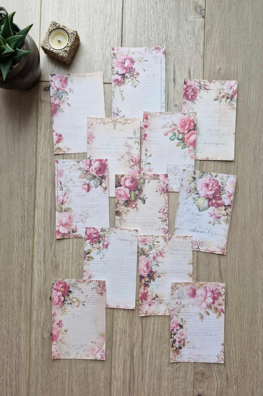 12 Adet Scrapbook Eskitme Pembe Gül El Yazılı Scrapbook Kağıt Seti Bullet Journal Dekupaj Kağıdı