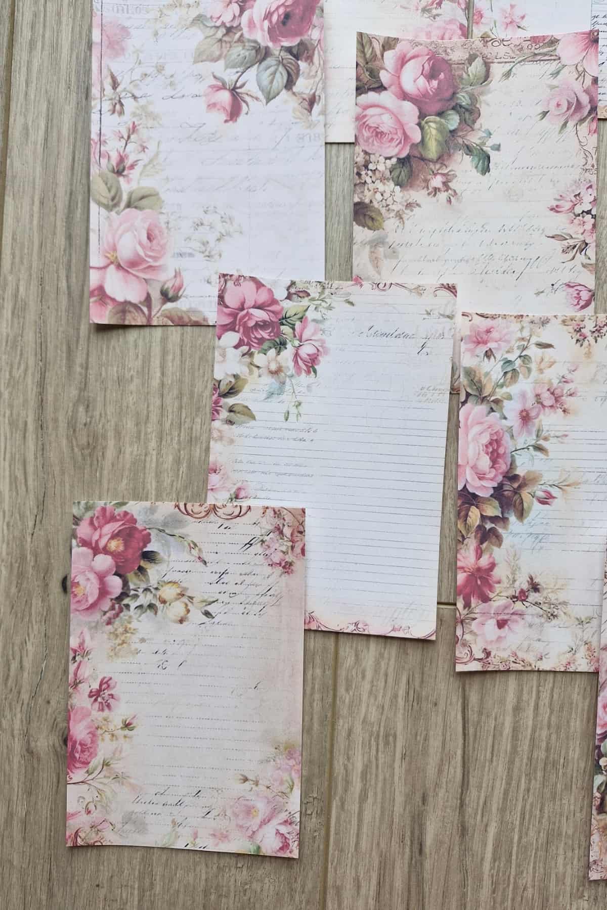 12 Adet Scrapbook Eskitme Pembe Gül El Yazılı Scrapbook Kağıt Seti Bullet Journal Dekupaj Kağıdı