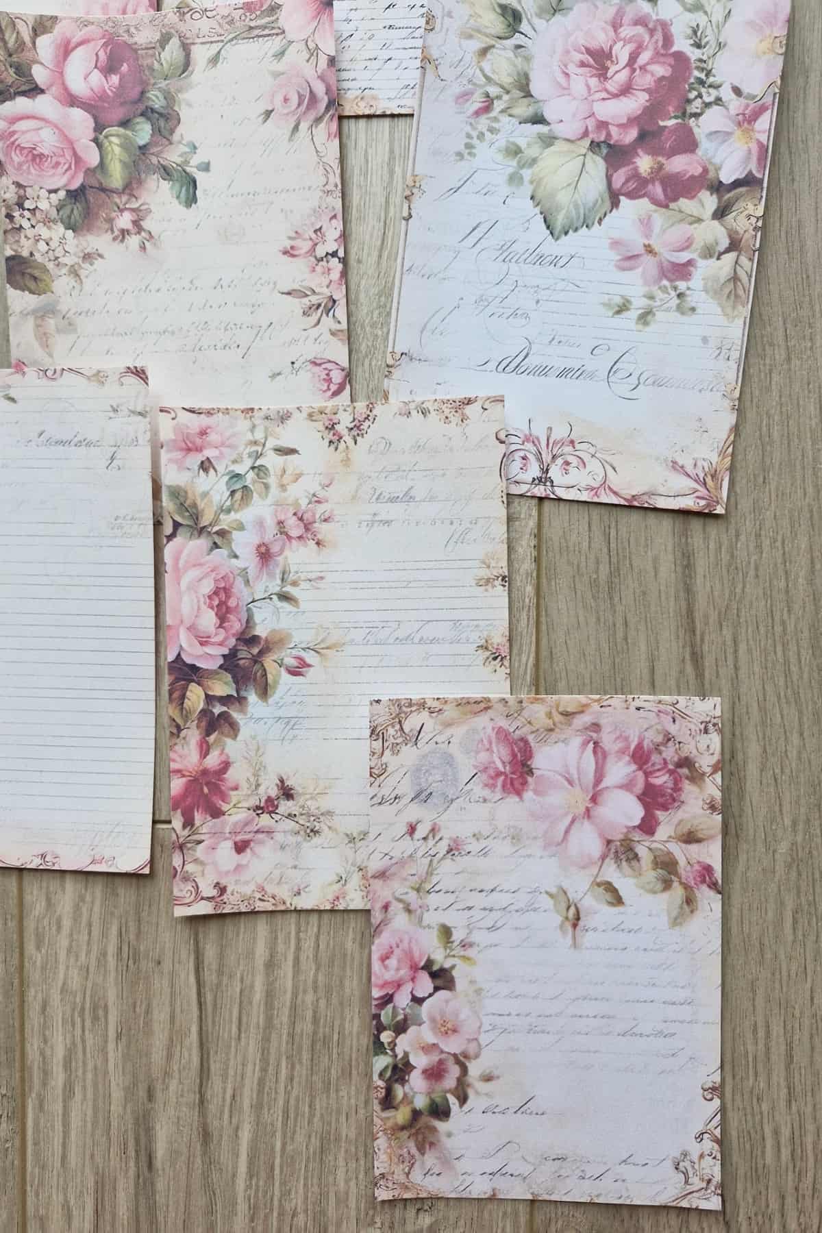 12 Adet Scrapbook Eskitme Pembe Gül El Yazılı Scrapbook Kağıt Seti Bullet Journal Dekupaj Kağıdı