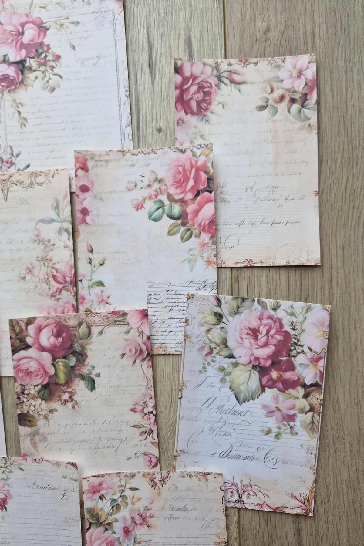 12 Adet Scrapbook Eskitme Pembe Gül El Yazılı Scrapbook Kağıt Seti Bullet Journal Dekupaj Kağıdı