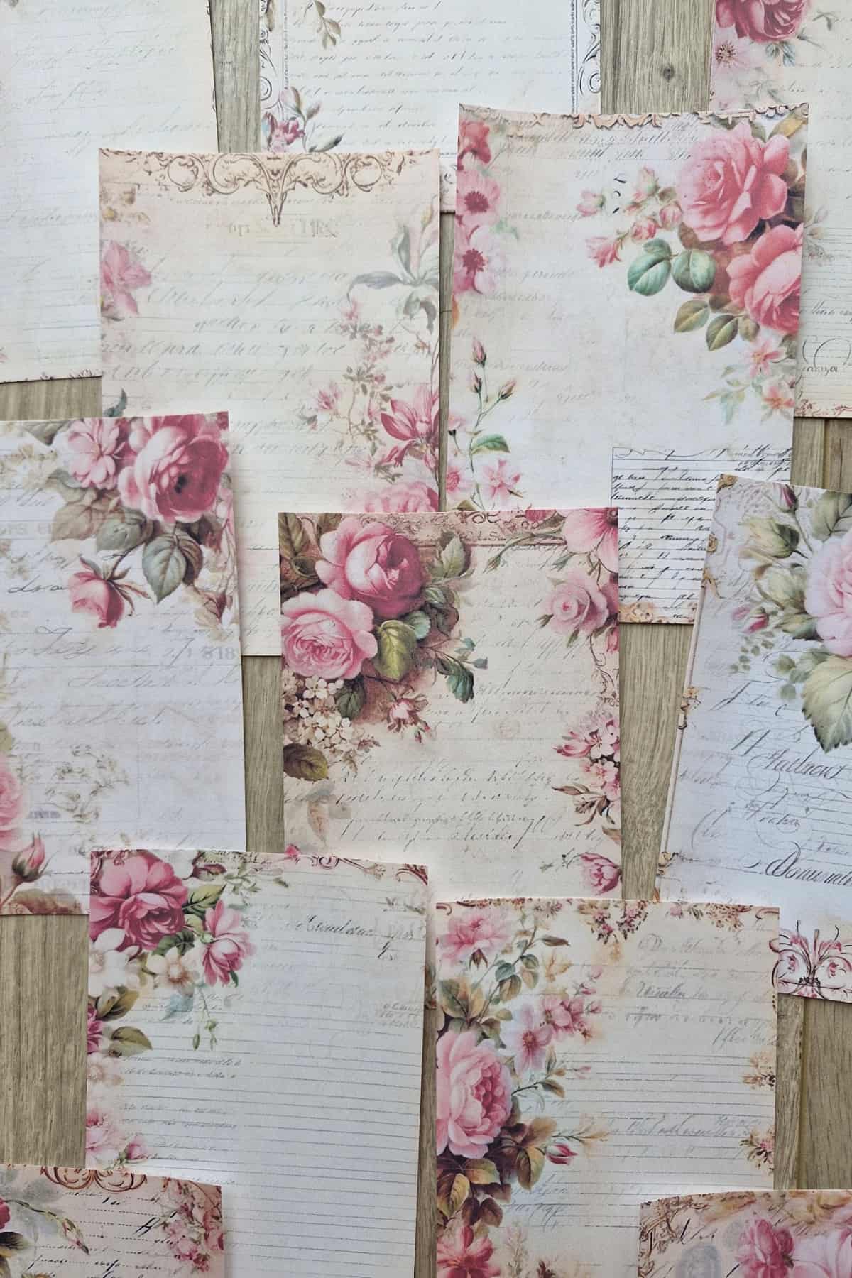 12 Adet Scrapbook Eskitme Pembe Gül El Yazılı Scrapbook Kağıt Seti Bullet Journal Dekupaj Kağıdı