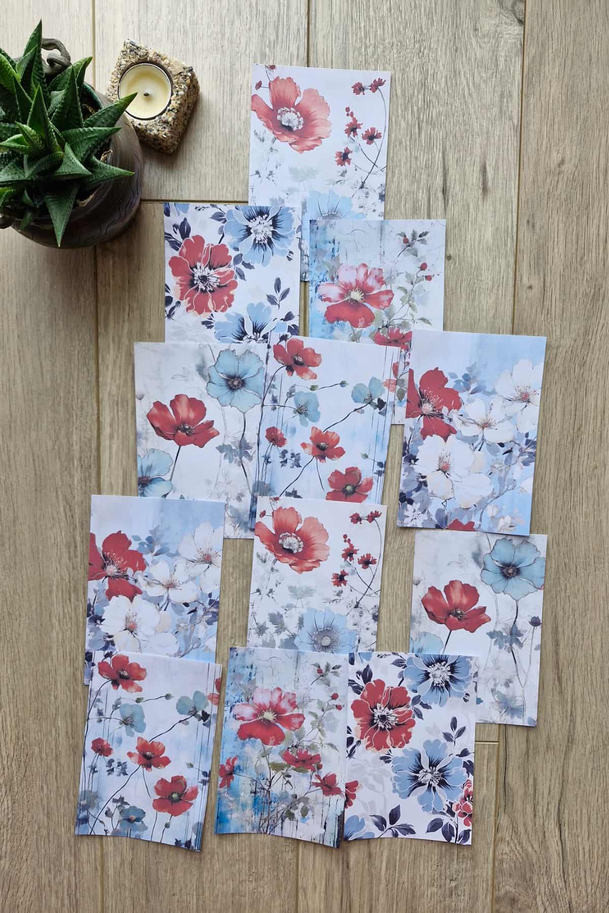 12 Adet Scrapbook Gelincik Çiçek Temalı Scrapbook Kağıt Seti Bullet Journal Dekupaj Kağıdı
