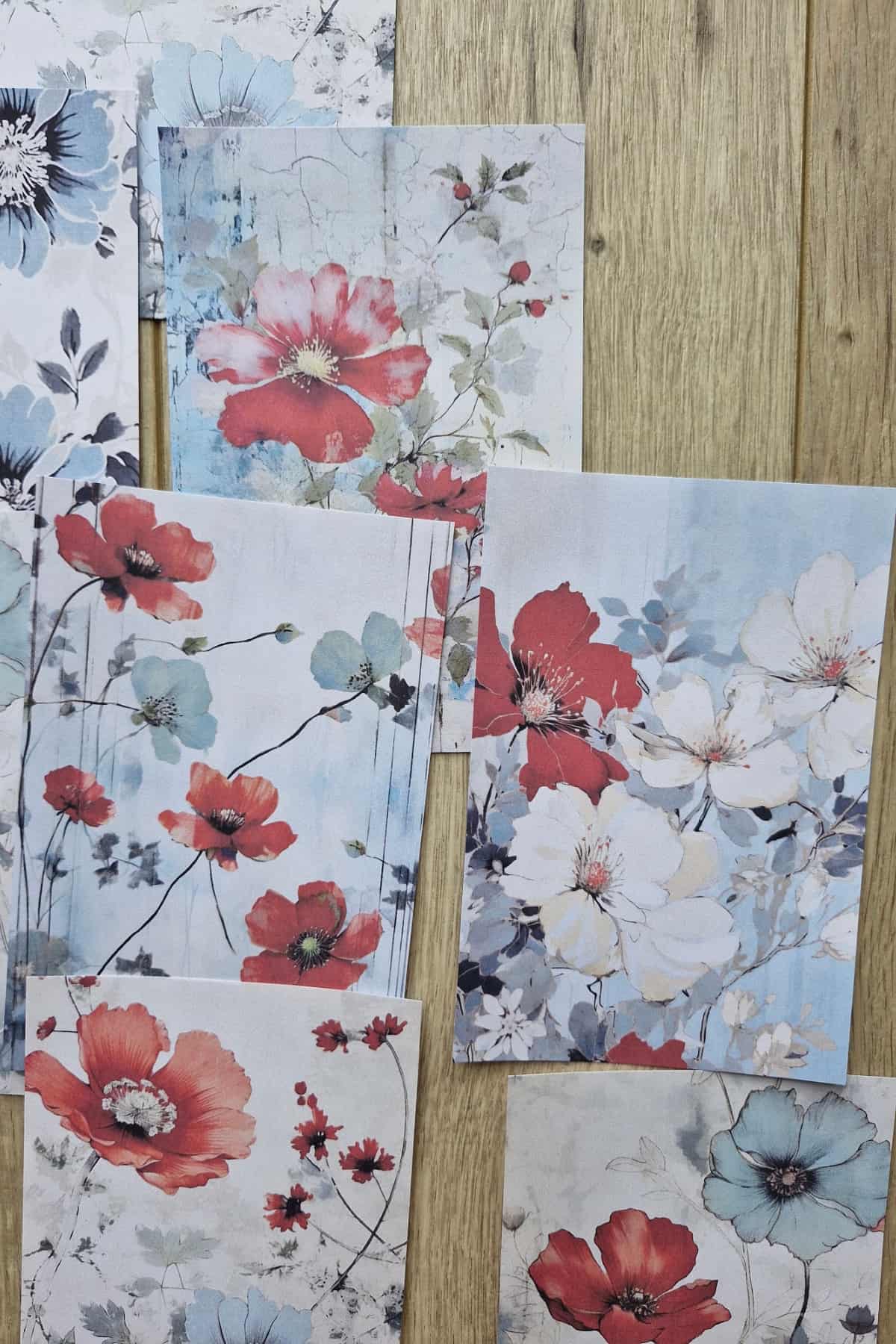 12 Adet Scrapbook Gelincik Çiçek Temalı Scrapbook Kağıt Seti Bullet Journal Dekupaj Kağıdı