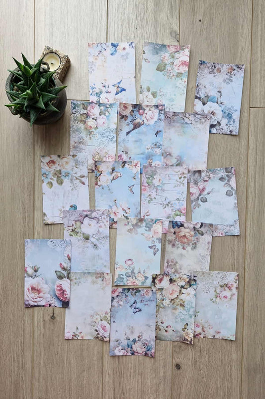 18 Adet Eskitme Vintage Gül Temalı Scrapbook Kağıt Seti Bullet Journal Dekupaj Kağıdı
