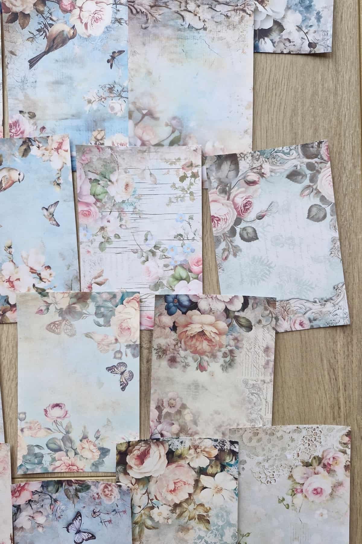 18 Adet Eskitme Vintage Gül Temalı Scrapbook Kağıt Seti Bullet Journal Dekupaj Kağıdı